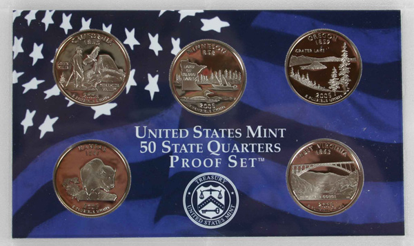 Five 2005 State Quarter Proof Sets