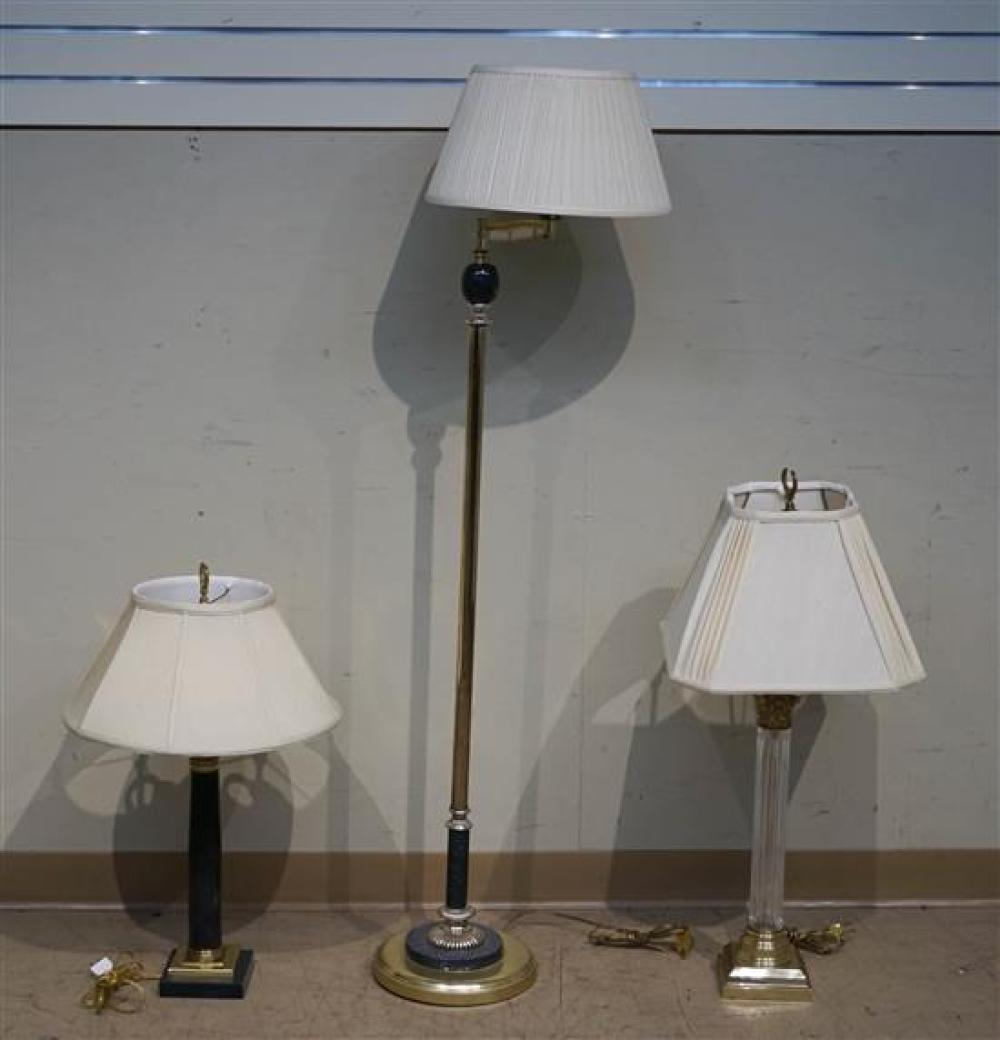 BRASS TONE AND MARBLE FLOOR LAMP, A