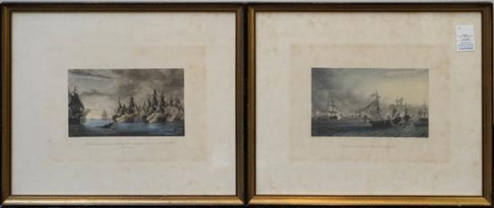 NAVAL BATTLE SCENES PAIR OF HAND COLORED 31fc51