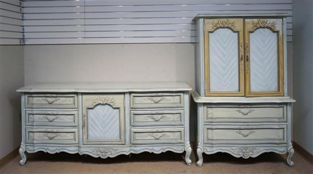 STANLEY TEAL DECORATED DRESSER, A CHESTROBE