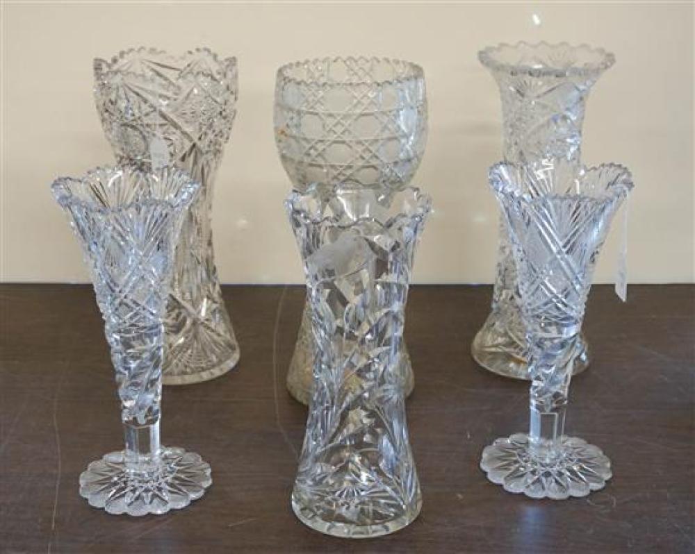 SIX AMERICAN CUT CRYSTAL TALL VASESSix