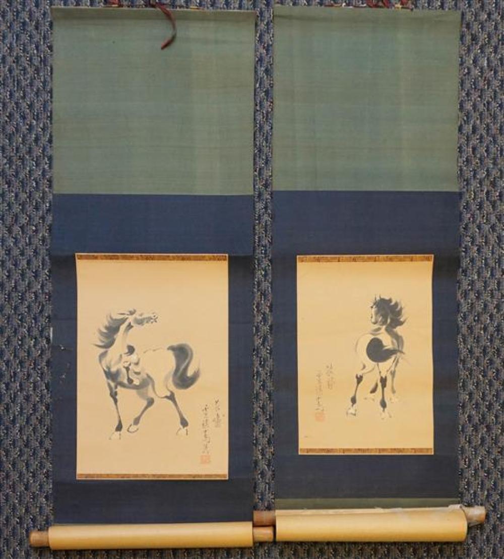 TWO CHINESE HANGING SCROLLS HORSES  31fc6a
