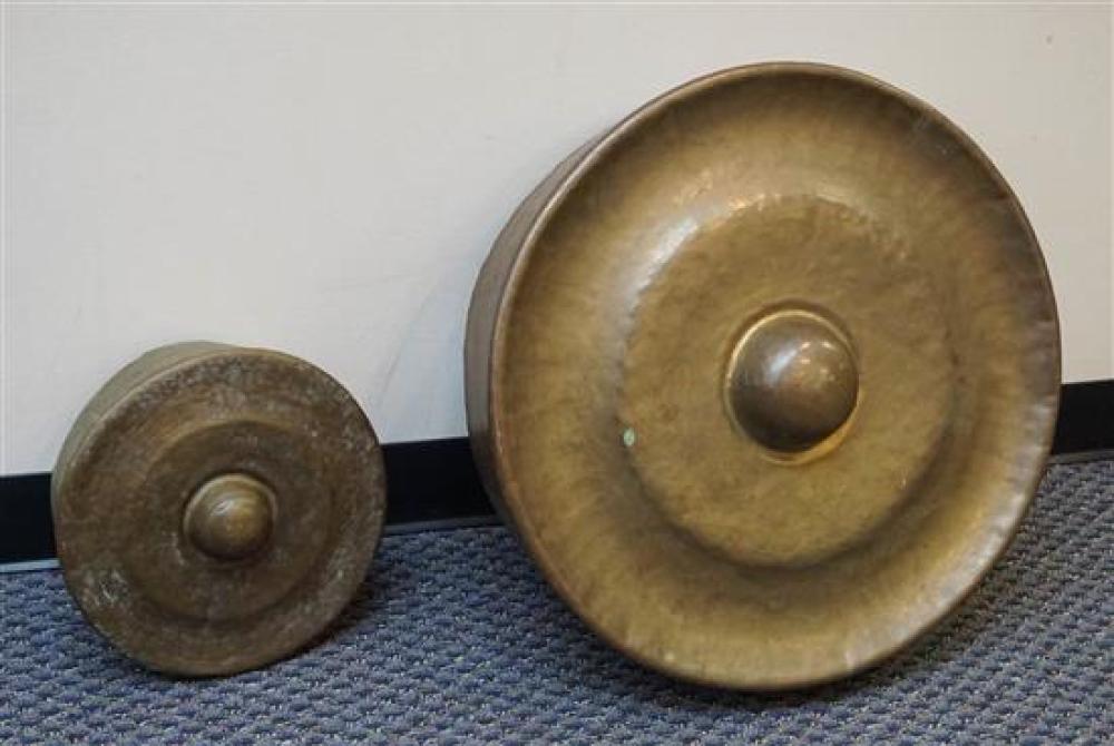 TWO CHINESE BRASS GONGS, DIAMETER