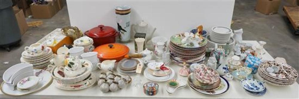 GROUP WITH TWO ENAMEL PANS, WEDGWOOD