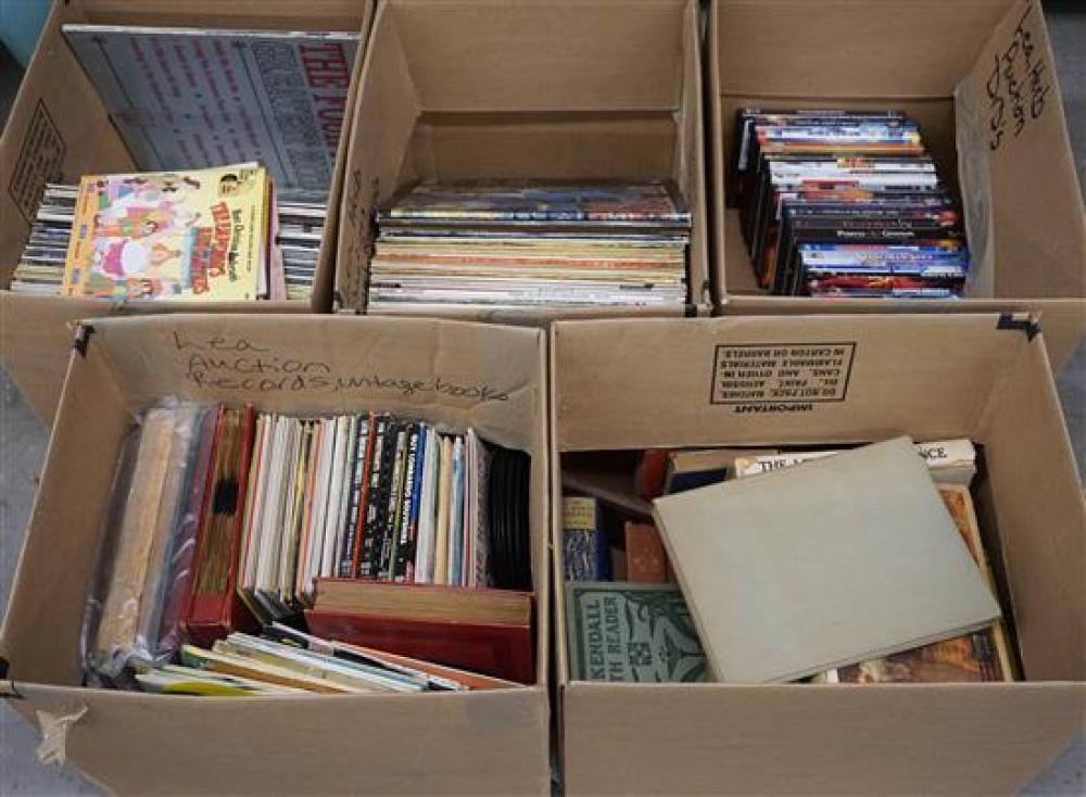 THREE BOXES OF RECORDS, A BOX OF DVDS