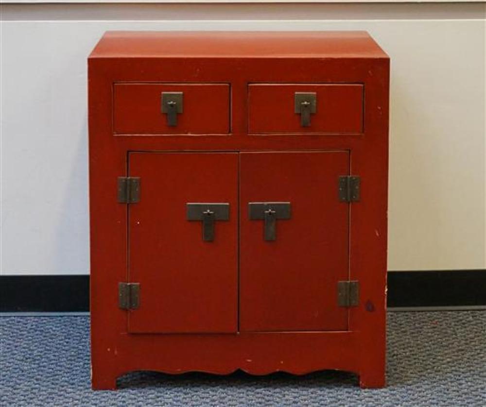 CHINESE RED ENAMEL SIDE CABINETChinese