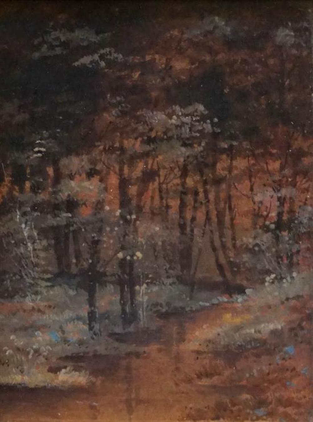 FOREST TREES AT DUSK, WATERCOLOR