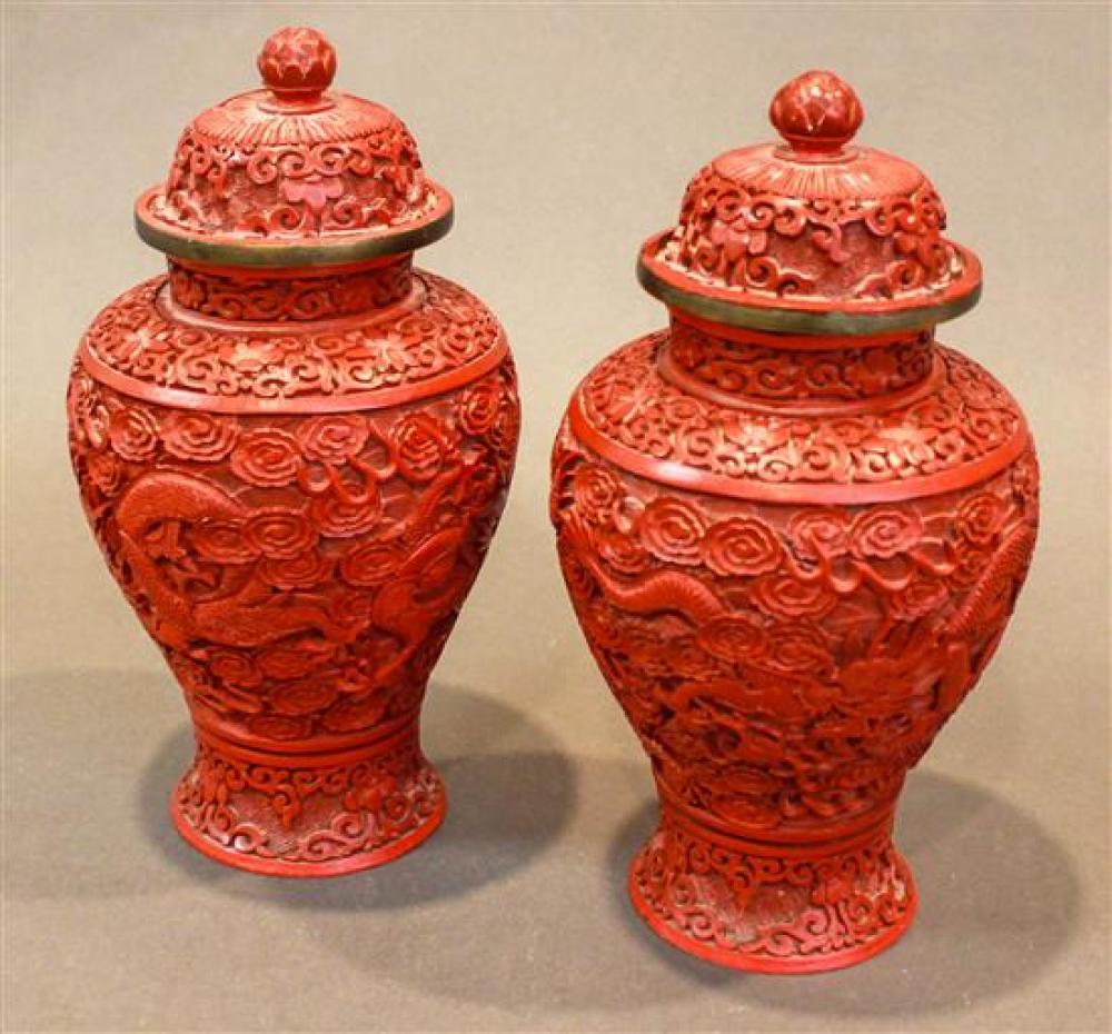 PAIR OF CHINESE RED CINNABAR COVERED 31fe30