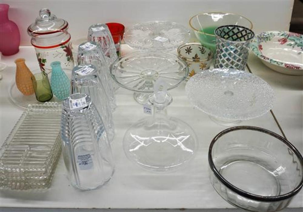 GROUP OF GLASS CAKE STANDS, VASES