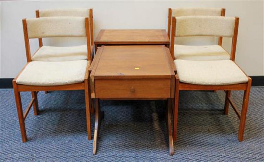 FOUR SCAN TEAK SIDE CHAIRS AND TWO WALNUT