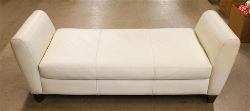 CONTEMPORARY WHITE LEATHER BENCH,