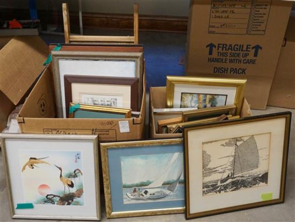 TWO BOXES OF ASSORTED FRAMED WORKS