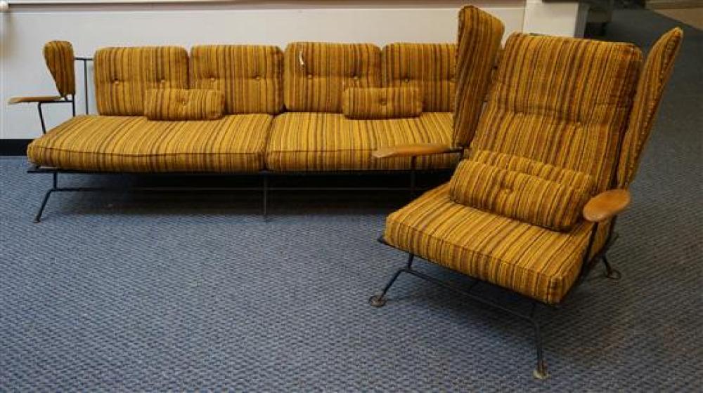 MID-CENTURY IRON UPHOLSTERED SOFA AND