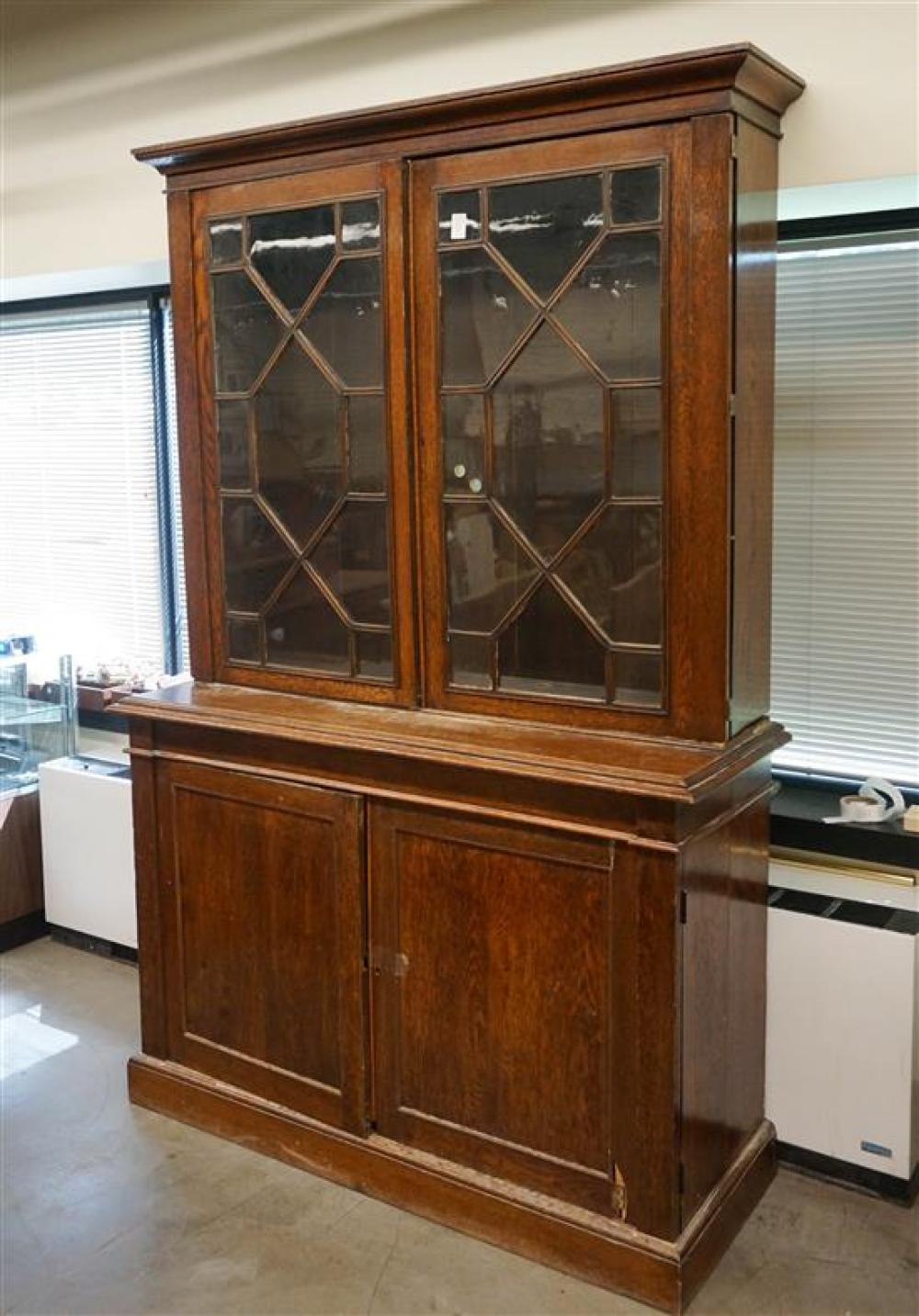 STAINED PINE TWO-PART BOOKCASE