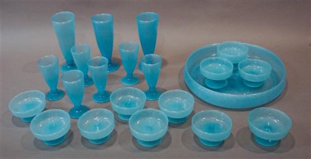 SET OF TWENTY BLUE GLASS STEMWARE AND