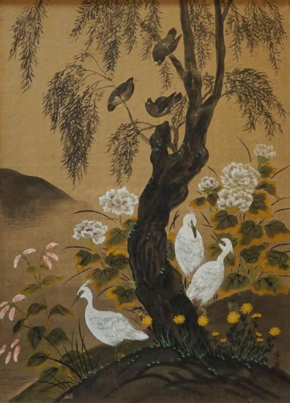 CHINESE, BIRDS SURROUNDING TREE,