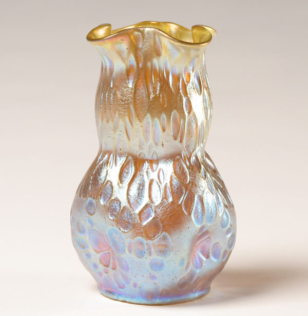Loetz iridescent gold vase oil 50005