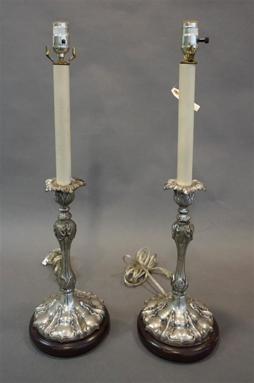 PAIR OF ROCOCO STYLE SILVERED METAL