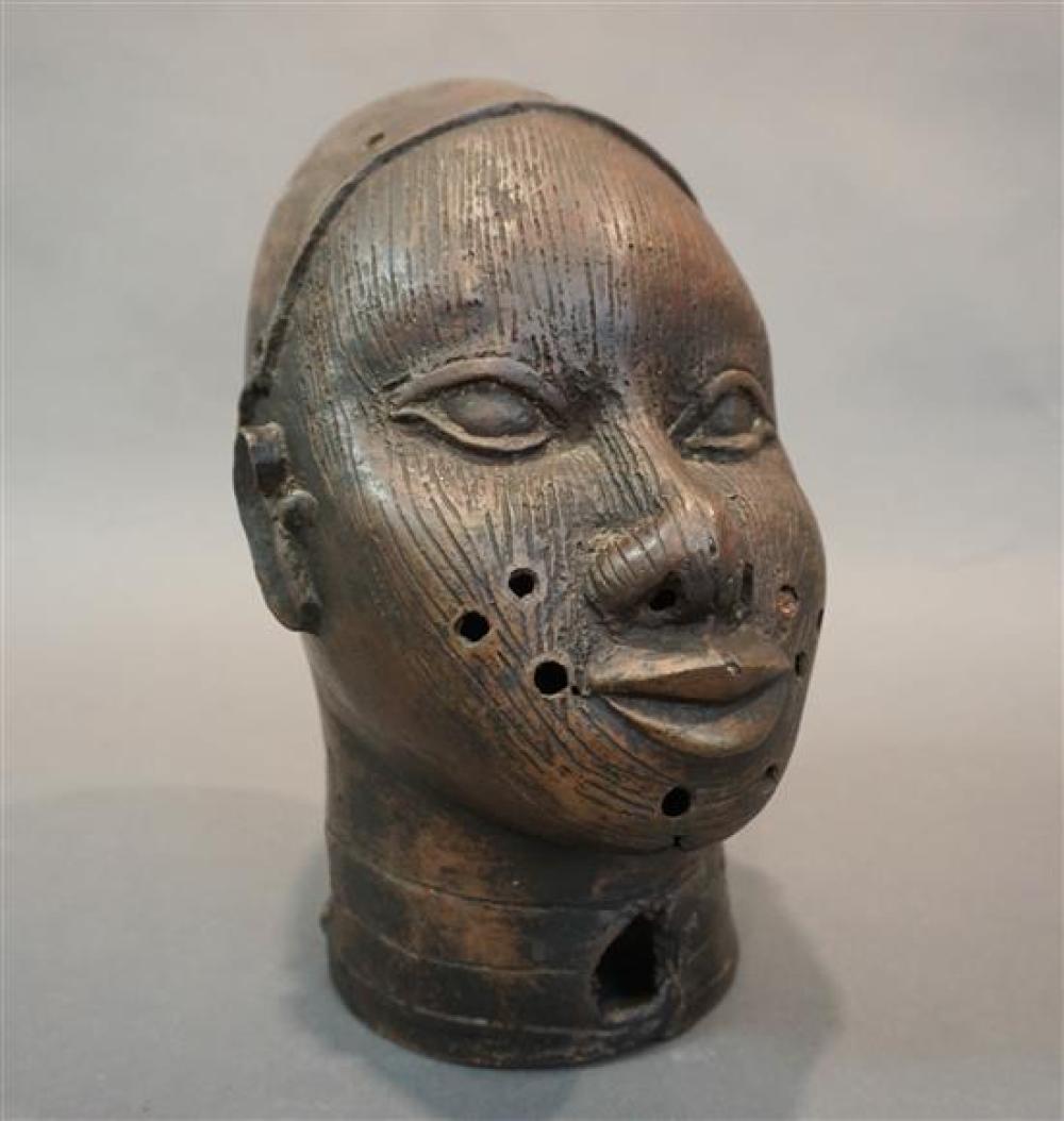AFRICAN PATINATED METAL BUST, HEIGHT: