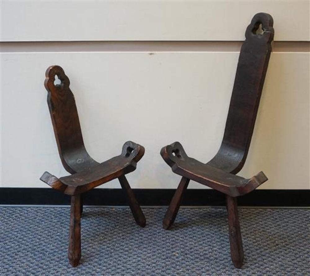 TWO STAINED WOOD BIRTHING STOOLSTwo