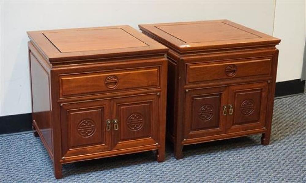 PAIR OF CHINESE TEAK SIDE TABLES,