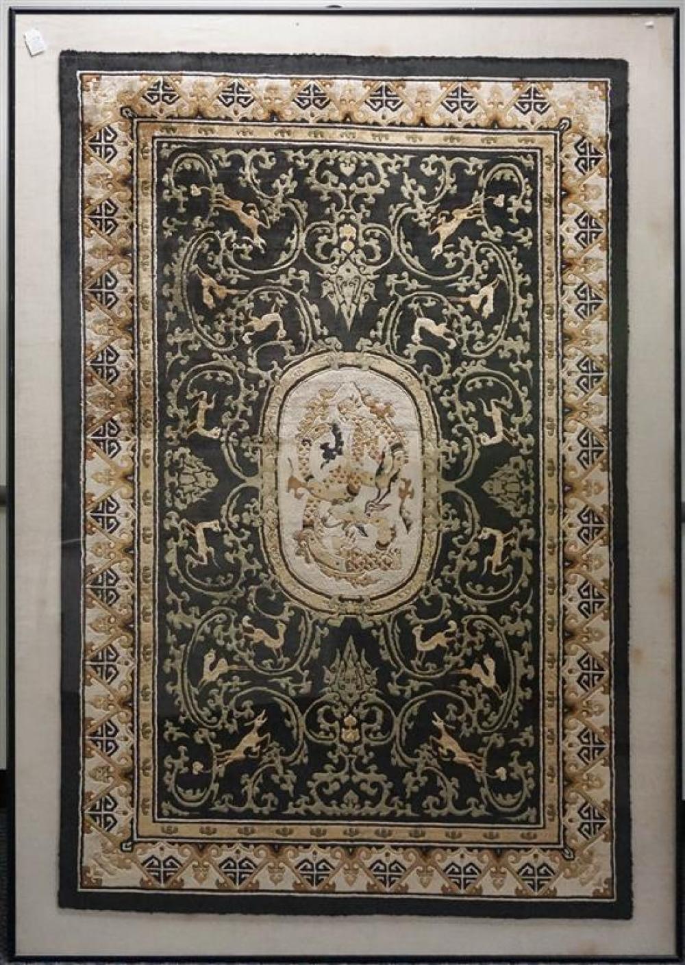 CHINESE SILK RUG, FRAMED, FRAME: