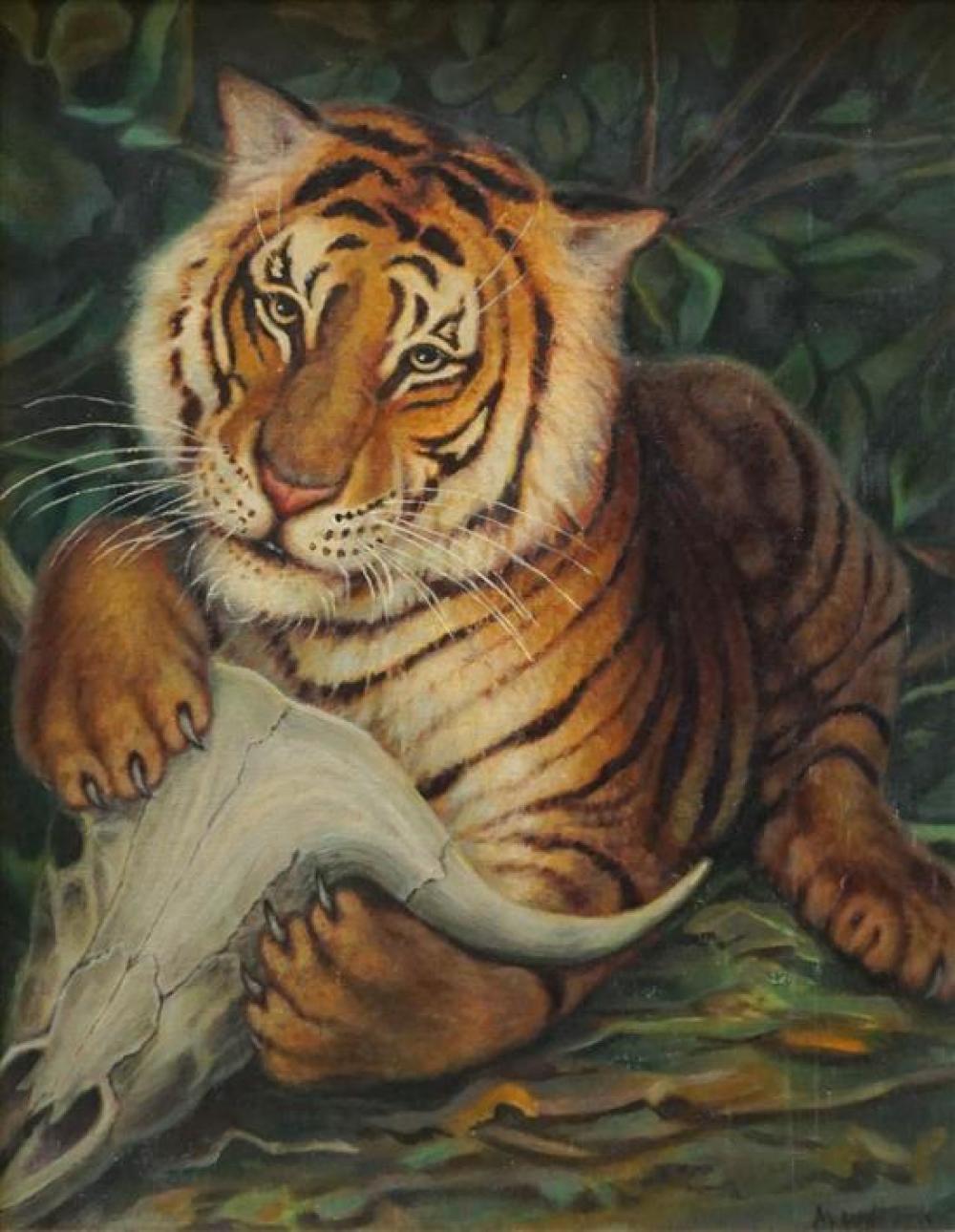 MM. Williams, Tiger, Framed Oil