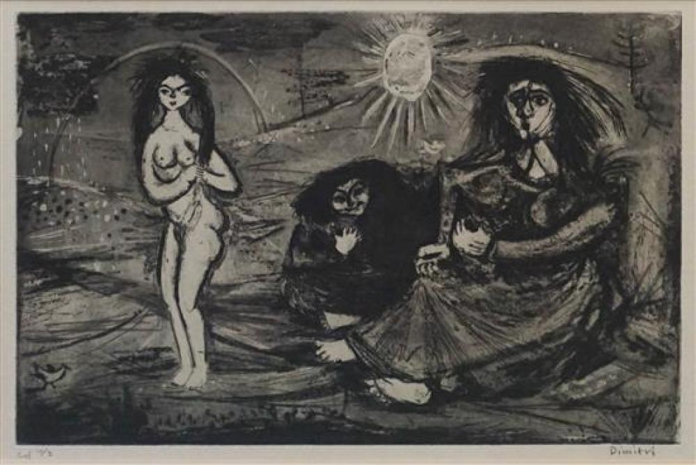 DIMITRI, THREE WOMEN, ETCHING, FRAME: