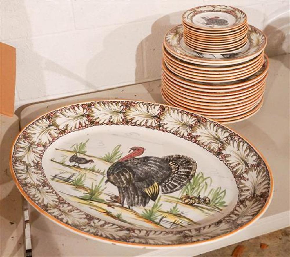 TURKEY PLATTER AND DISHES, CERAMIC,