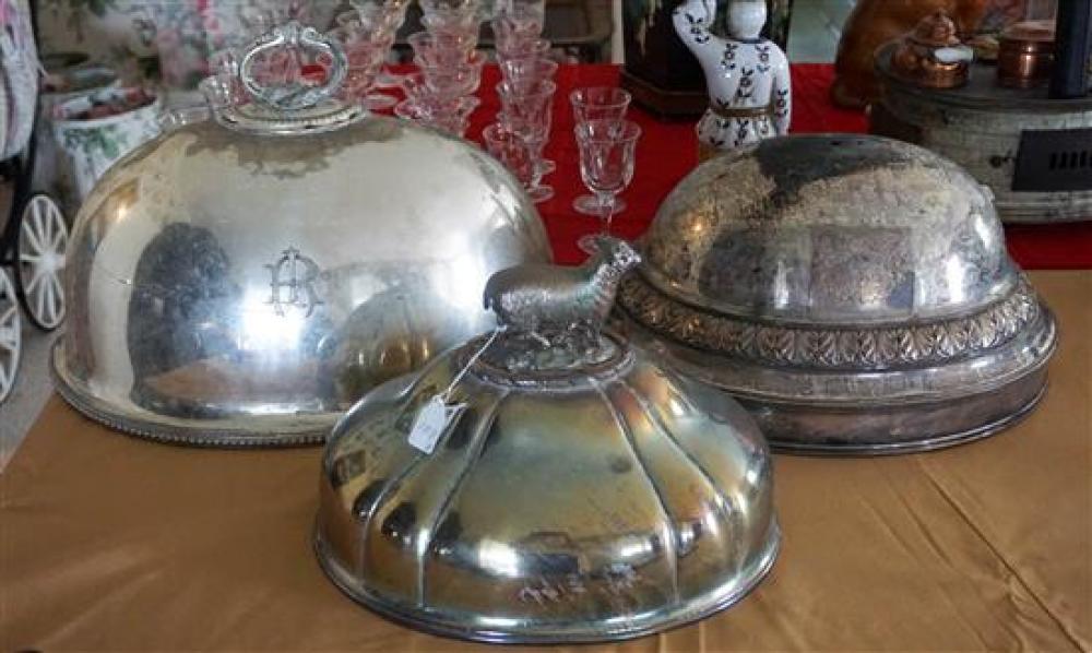 THREE SILVER PLATED DOME MEAT COVERS,