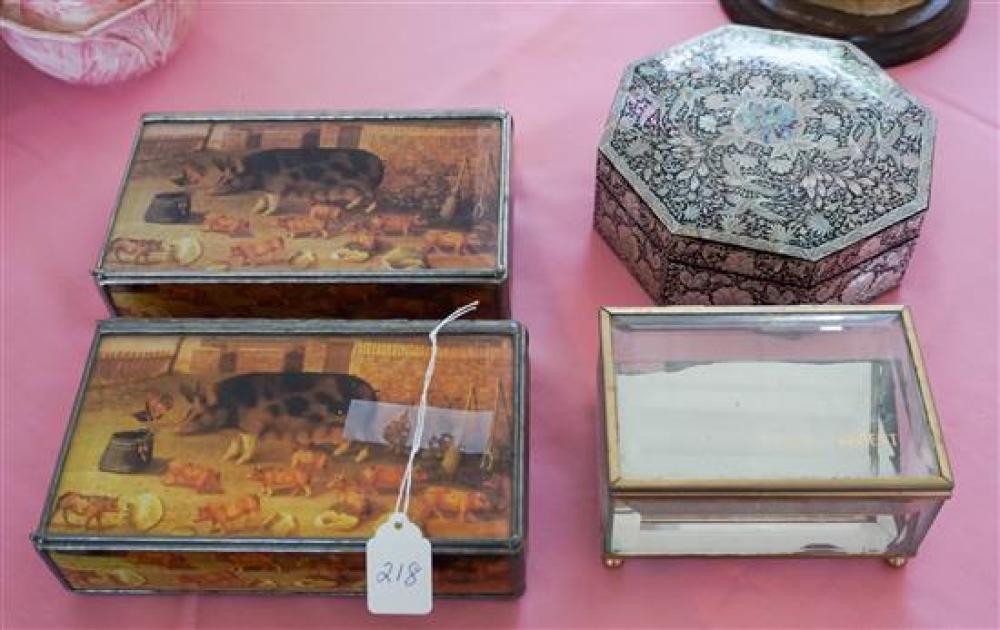 THREE GLASS JEWELRY BOXES AND MOTHER