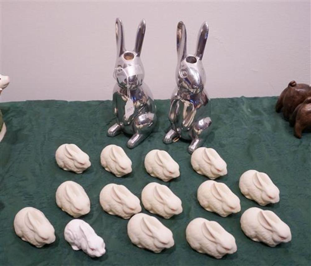 PAIR ALUMINUM RABBIT CANDLEHOLDERS AND