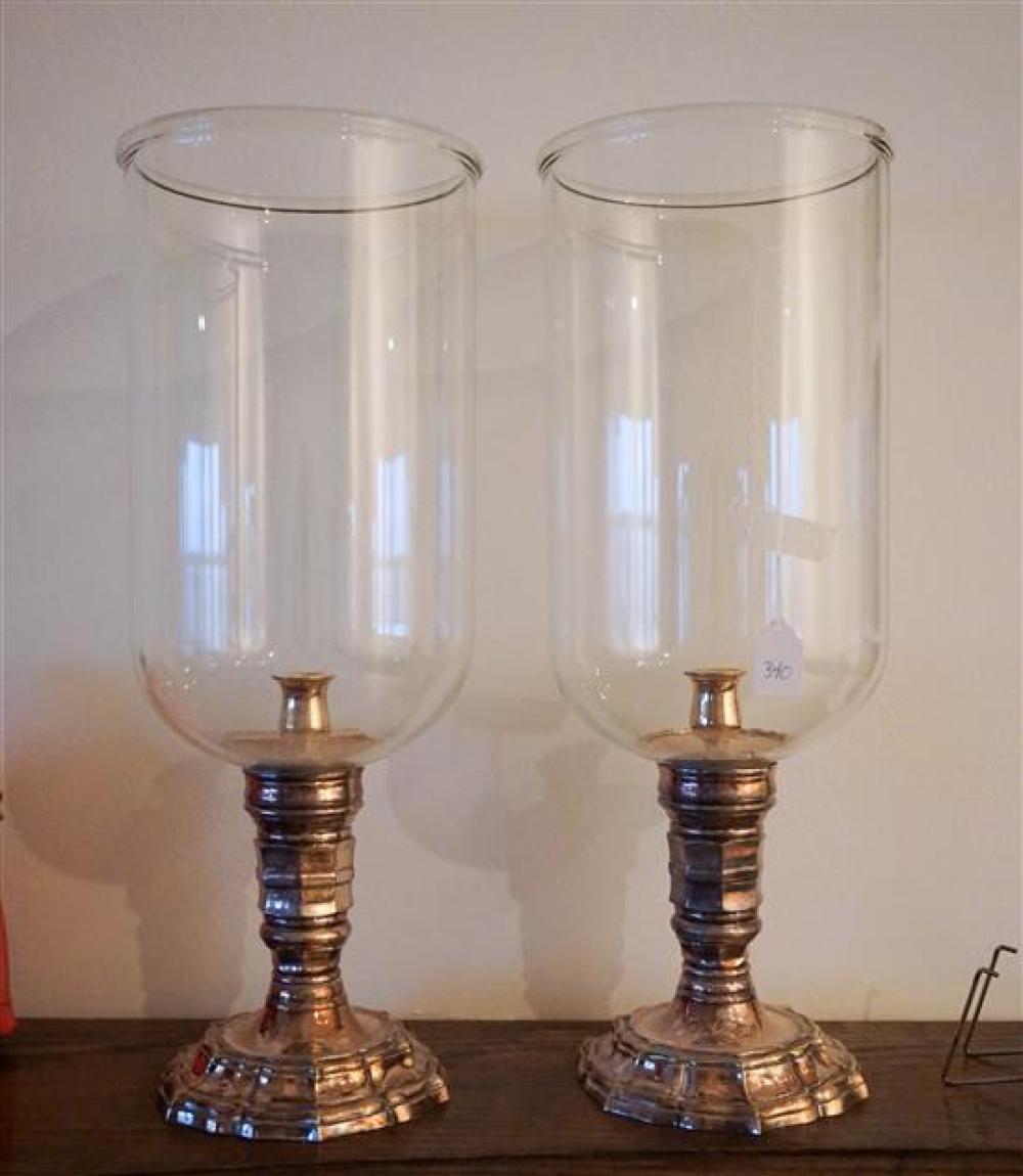PAIR BRASS CANDLE HOLDERS CLEAR