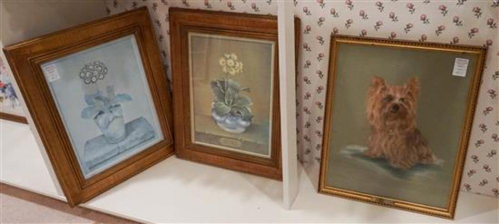 FRAMED PASTEL YORKIE AND TWO FRAMED 320264