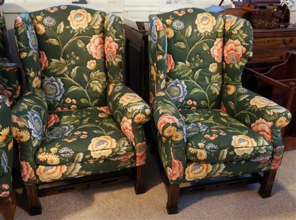 PAIR OF QUILTED UPHOLSTERED WING-BACK