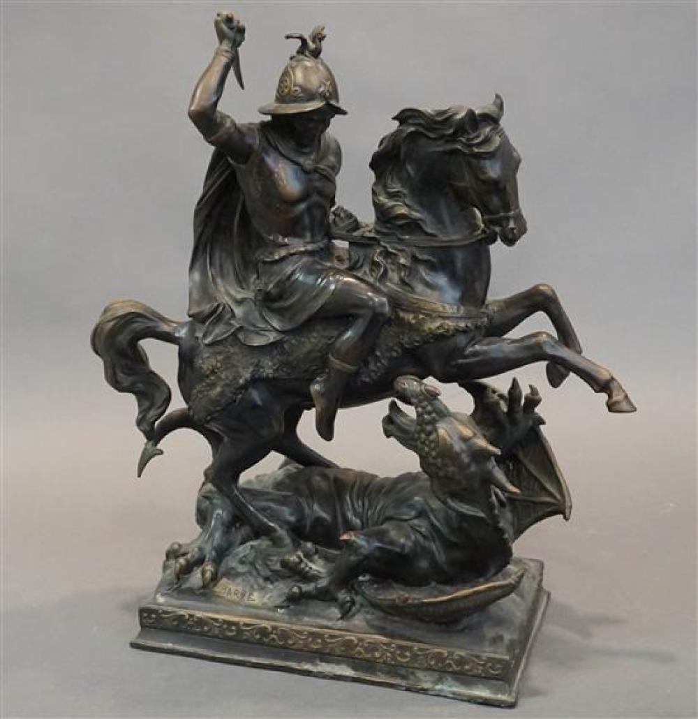ST. GEORGE SLAYING THE DRAGON, PATINATED