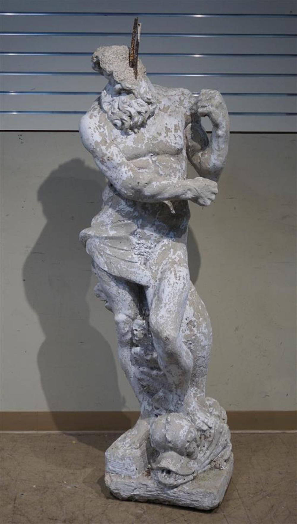 PAINTED CAST CEMENT FIGURE OF NEPTUNE,