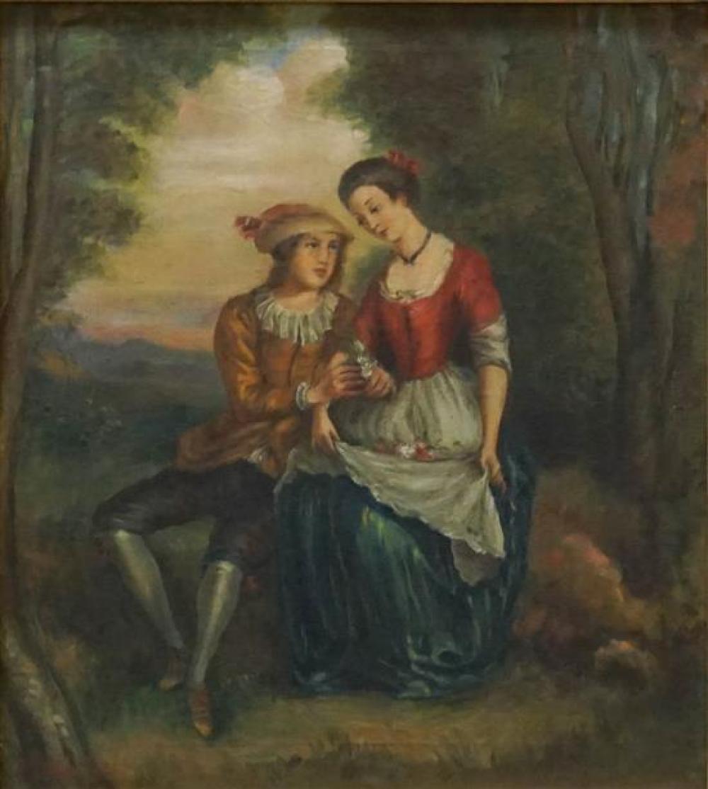 A CHUALETTE(?), COUPLE IN A LANDSCAPE,