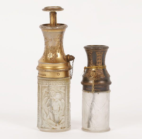 Two Lalique art glass perfume atomizers: