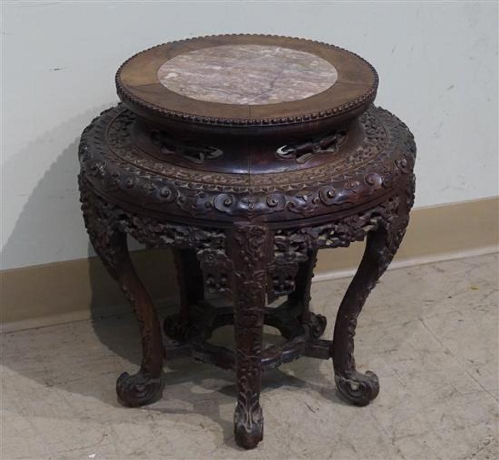 CHINESE CARVED TEAK MARBLE INSET 320490