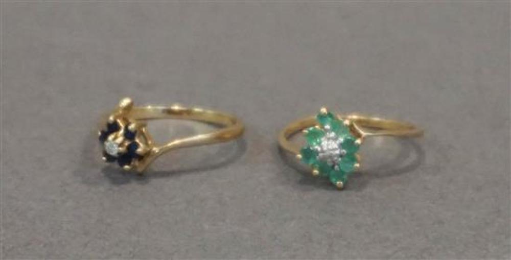 TWO 10-KARAT YELLOW-GOLD AND GEM