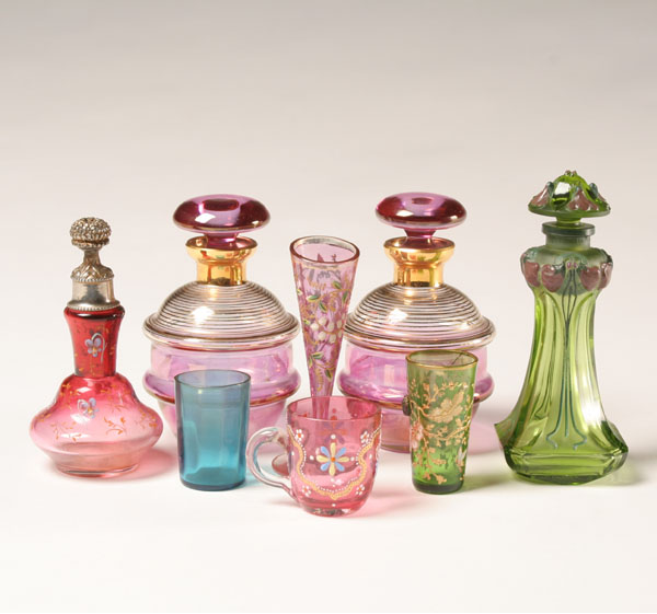 Four glass scent bottles (two German,