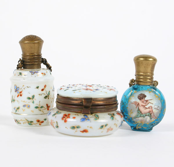 Hand painted glass containers;