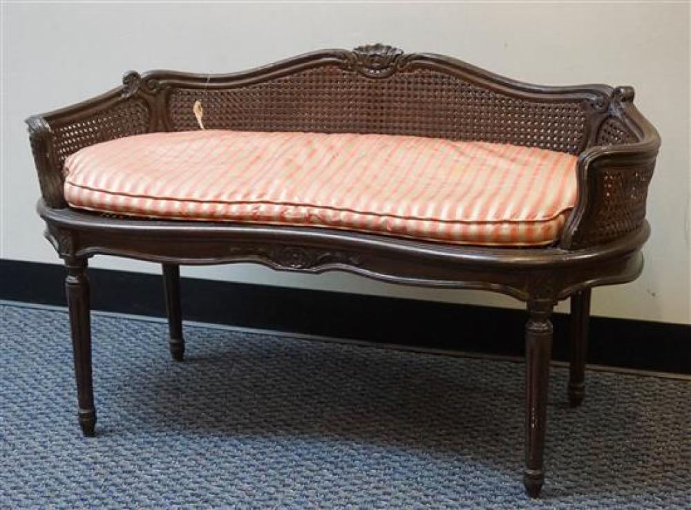 LOUIS XVI STYLE WALNUT CANED BENCHLouis