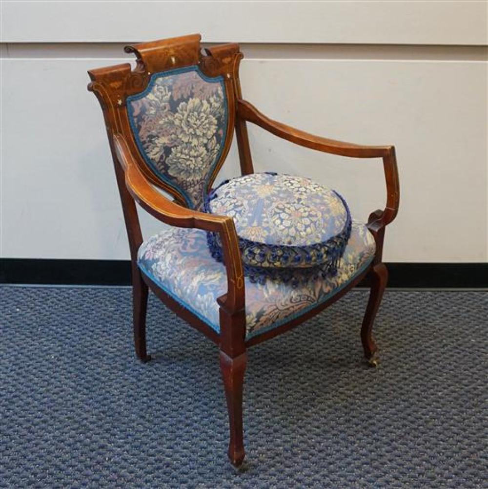 EDWARDIAN INLAID MAHOGANY UPHOLSTERED 3205a2