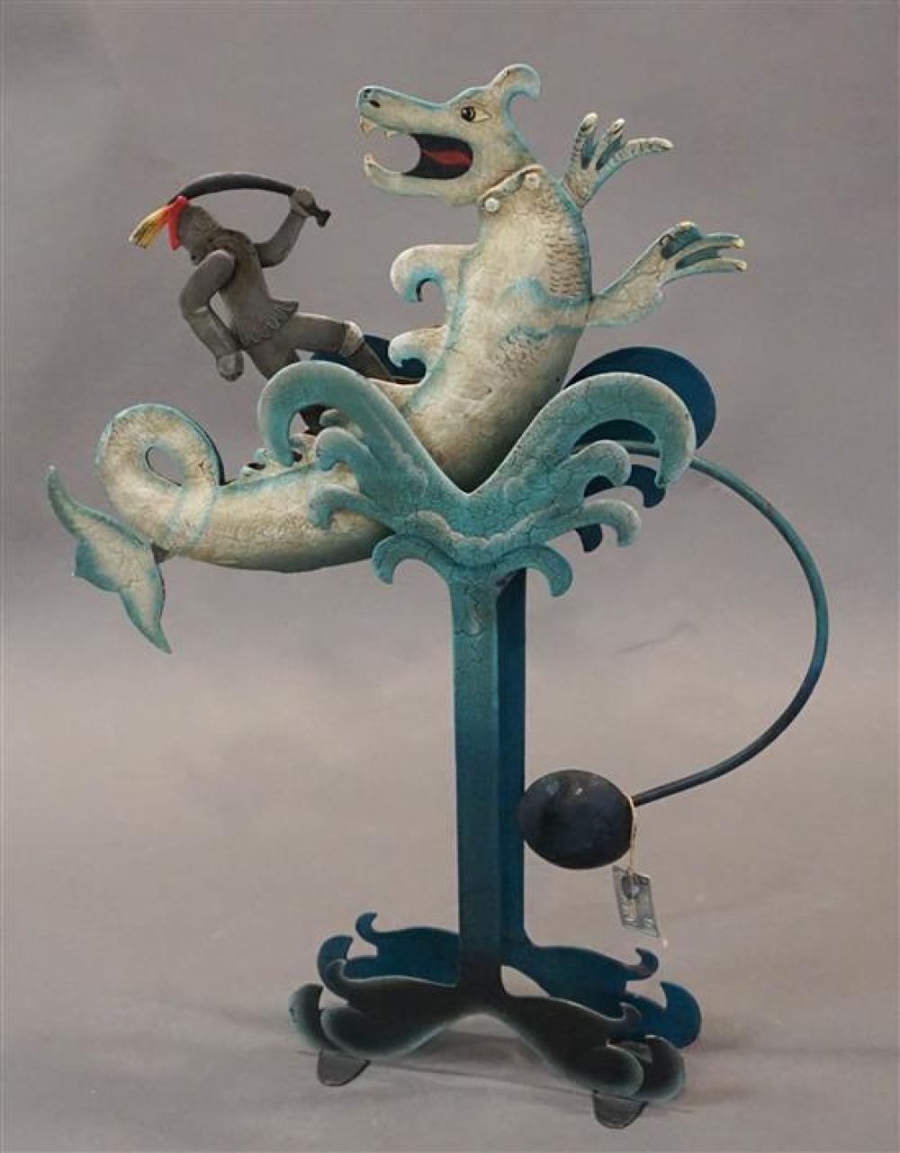 PAINTED METAL ROCKING DRAGON SCULPTUREPainted 3205ac