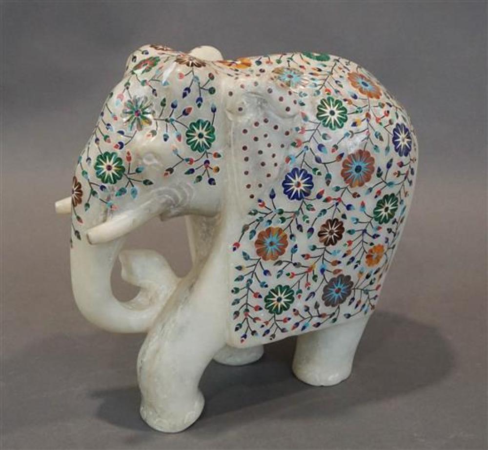 INDIAN AGRA INLAID MARBLE ELEPHANT,