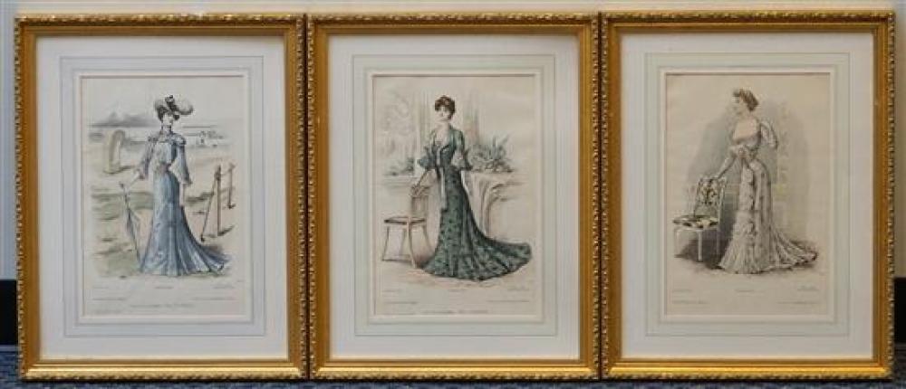 THREE FRENCH FASHION PRINTS, 21-1/2