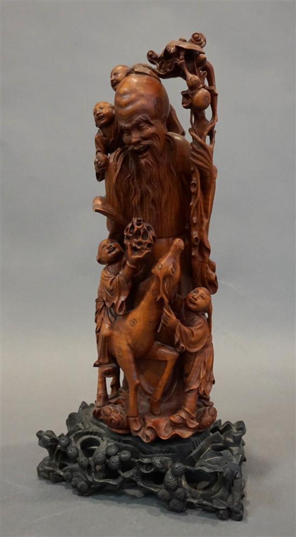CHINESE CARVED WOOD FIGURAL GROUP