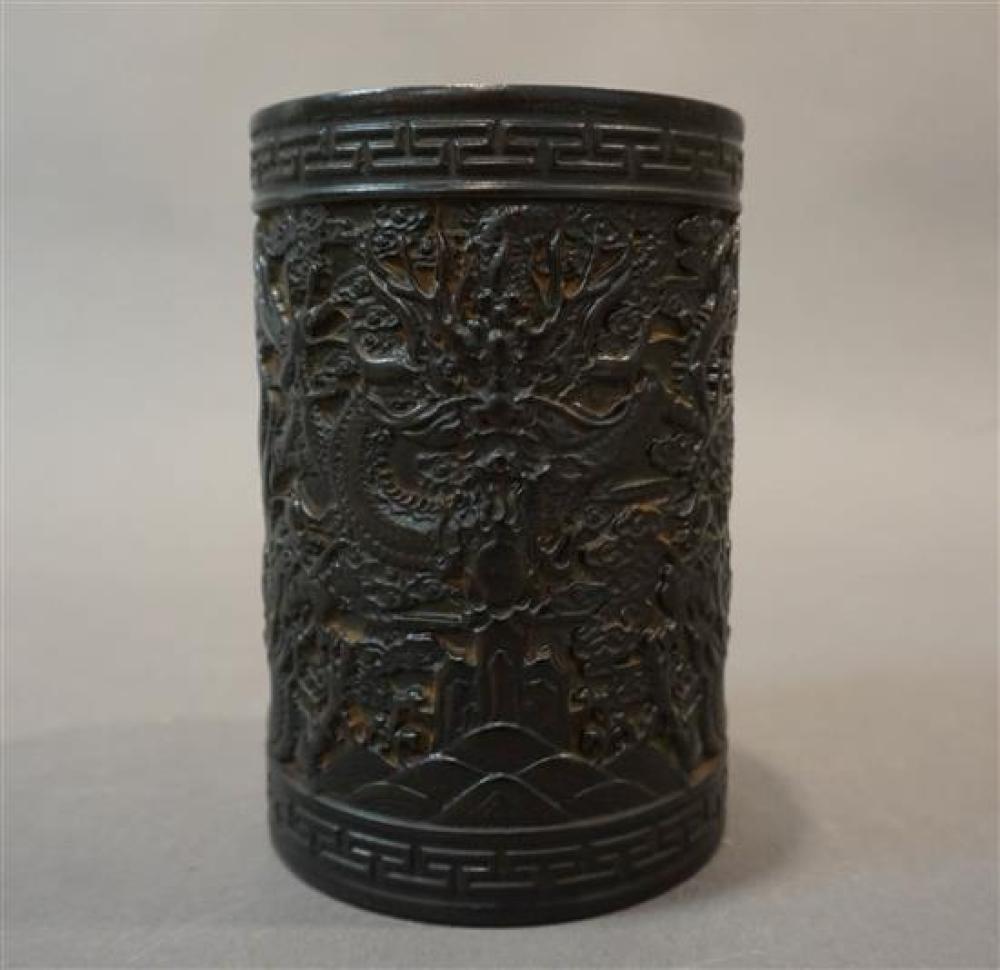 CHINESE CARVED IRONWOOD BRUSH POT  320681